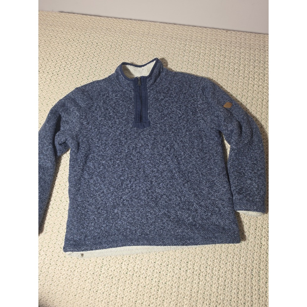 Orvis Quarter Zip Pullover Mens Large Blue Good Sherpa Lined Marled Sweater